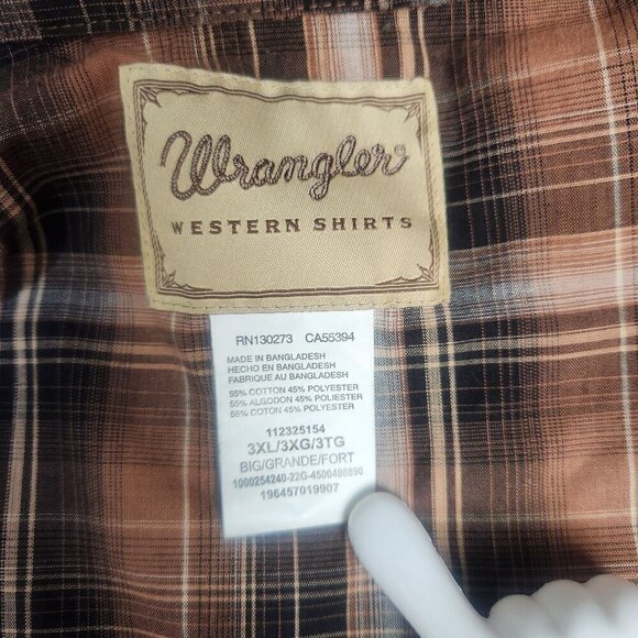 Wrangler Retro Brown Plaid Western Shirt Sawtooth Pockets Pearl Snap Button 3XL - Picture 2 of 12